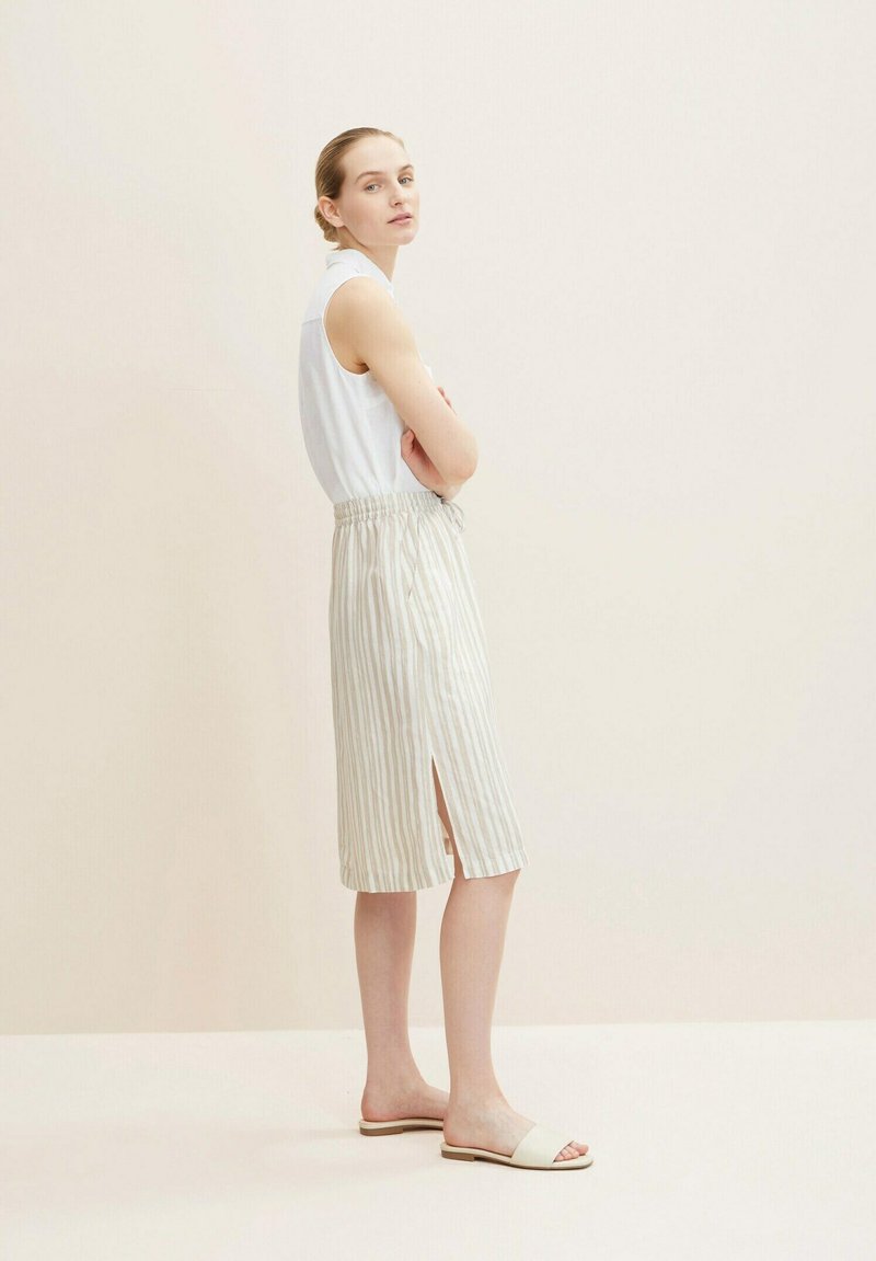 Tom Tailor MIT LEINEN - A-Linien-Rock - Beige Drawn Vertical Stripe