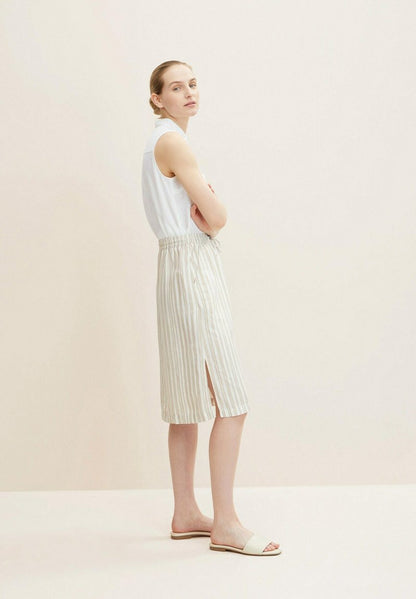 Tom Tailor MIT LEINEN - A-Linien-Rock - Beige Drawn Vertical Stripe