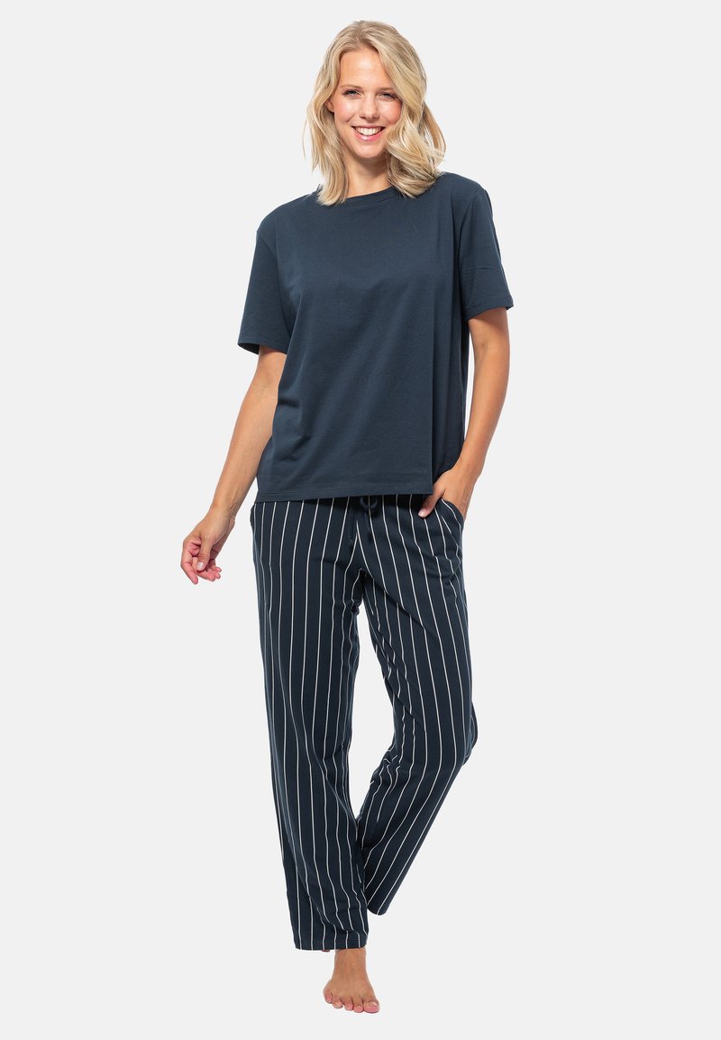 Schiesser ORGANIC - Nachtwäsche Set - Blau Gestreift Dunkelblau