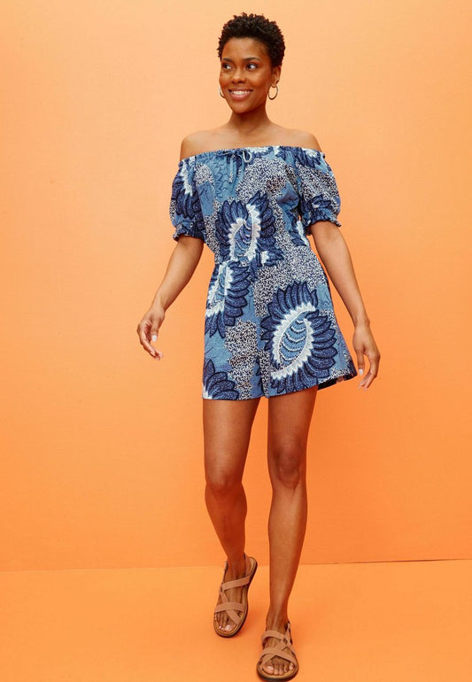 Next PUFF SLEEVE BARDOT PLAYSUIT STANDARD - Jumpsuit - Navy Blue Floral