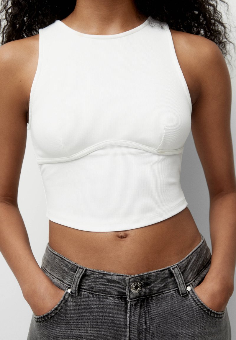 PULL & BEAR CORSET CROP - Top - Off White
