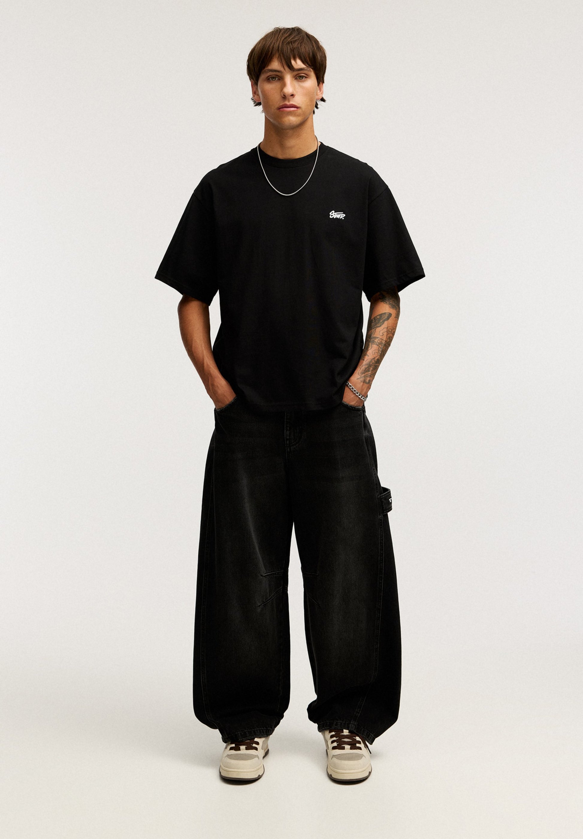 PULL & BEAR WITH LOGO - Print T-shirt - Black