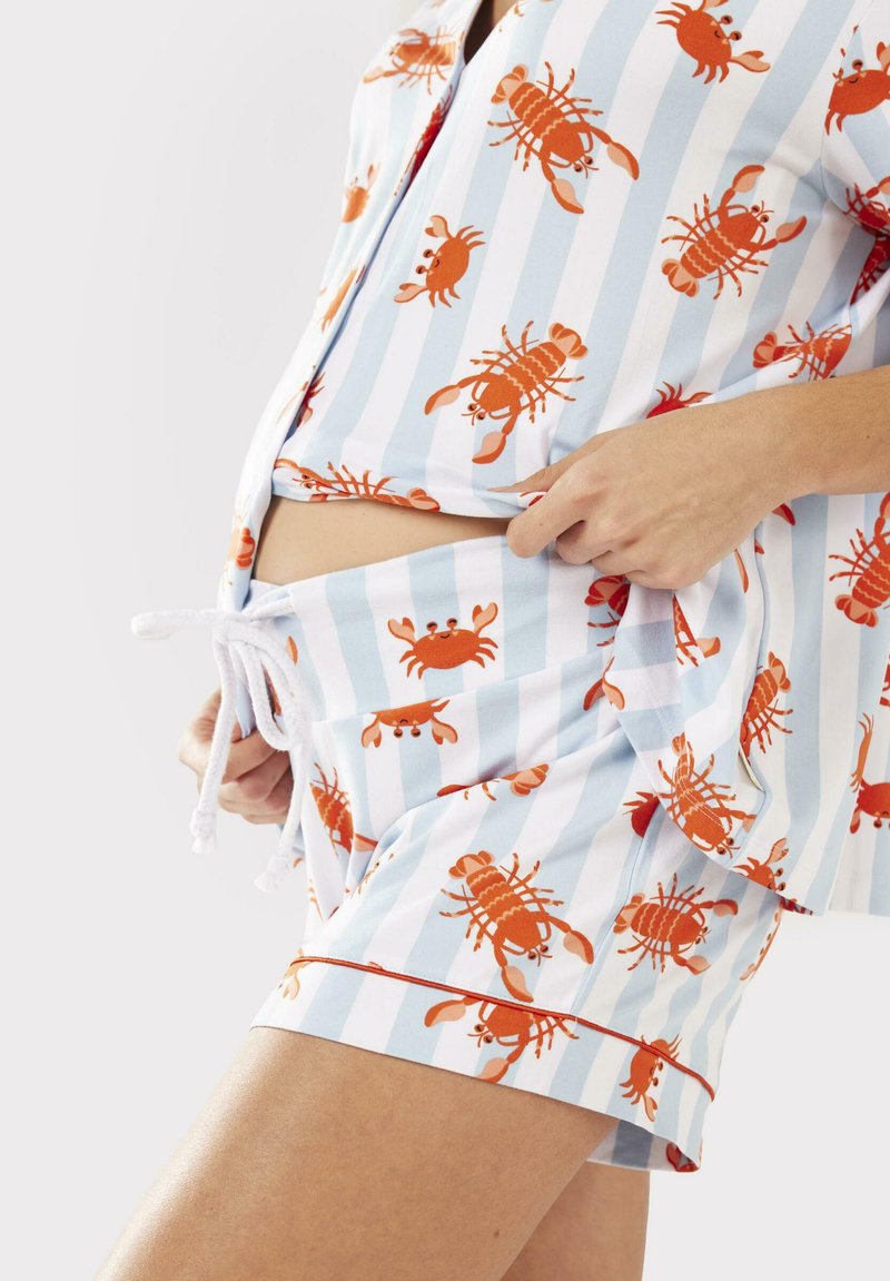  MATERNITY LOBSTER & CRAB STRIPE BUTTON UP SET - Nachtwäsche Set - Blue