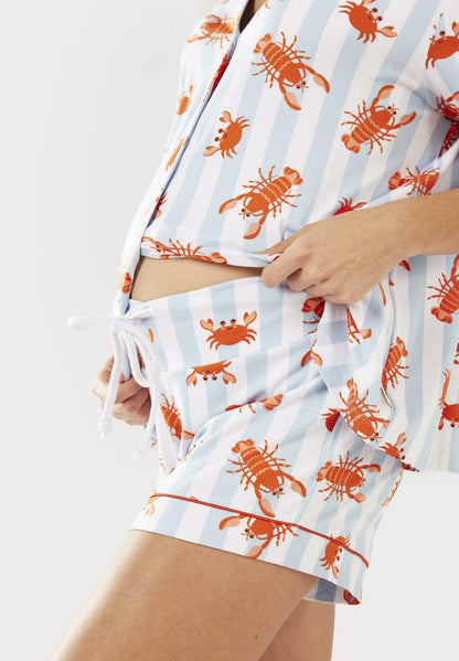  MATERNITY LOBSTER & CRAB STRIPE BUTTON UP SET - Nachtwäsche Set - Blue