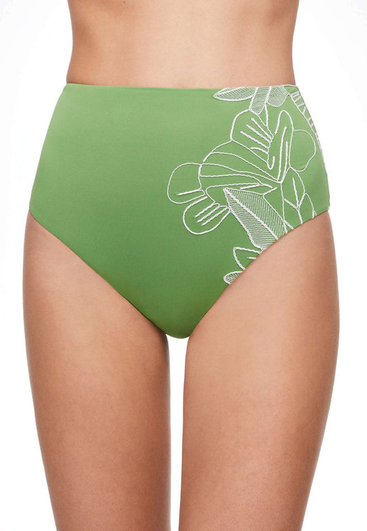 Oysho EMBROIDERED HIGH-COVERAGE - Bikini-Hose - Green