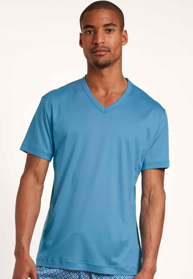 Calida KURZARM V NECK - Nachtwäsche Shirt - Azurit Blue