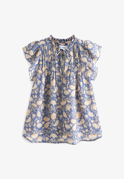Next FLUTTER SLEEVE PINTUCK SHORT SLEEVE - Bluse - Blue Floral