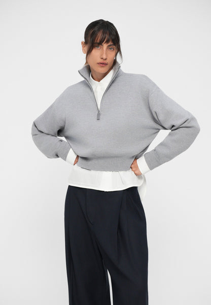 Victoria Beckham NTERLOCK HALF ZIP - Jumper - Grey Melange