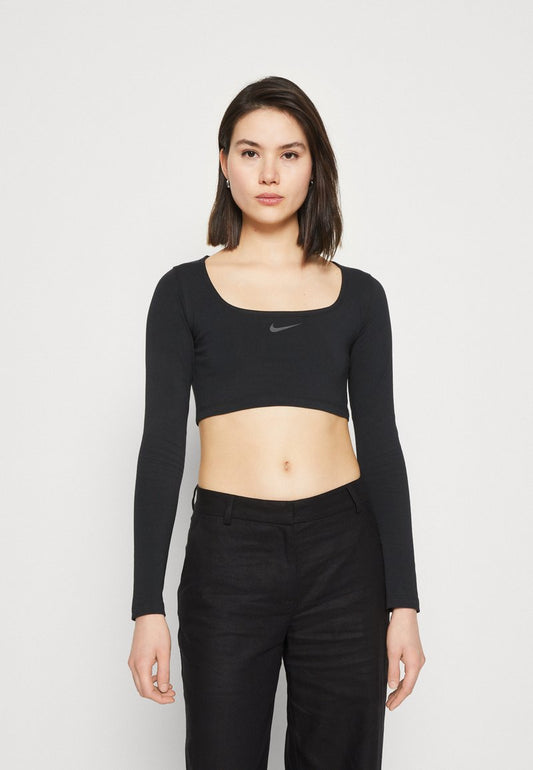 Nike Sportswear CROP - Langarmshirt - Black/(dark Smoke Grey)