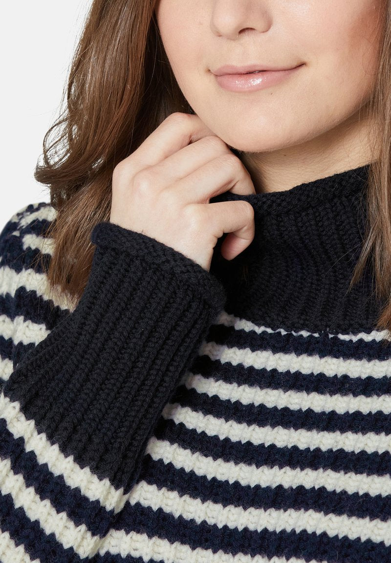  Stylischen - Strickpullover - Marine Wollweiß