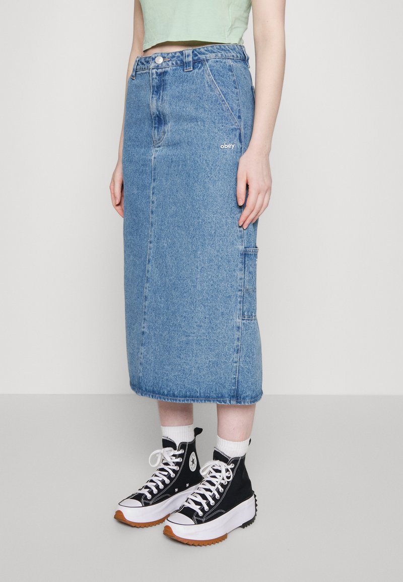 Obey Clothing JUNIPER MIDI SKIRT - A-Linien-Rock - Stonewash Indigo