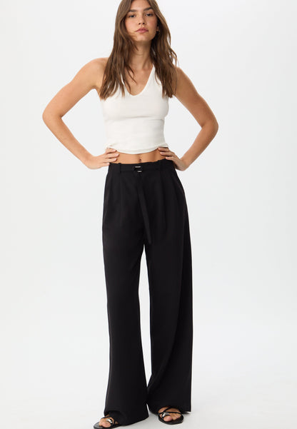 Stradivarius WIDE-LEG WITH BUCKLE DETAIL - Trousers - Black