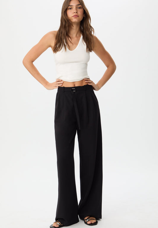 Stradivarius WIDE-LEG WITH BUCKLE DETAIL - Trousers - Black