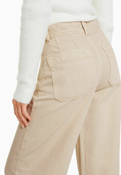 BERSHKA CULOTTES - Flared Jeans - Sand
