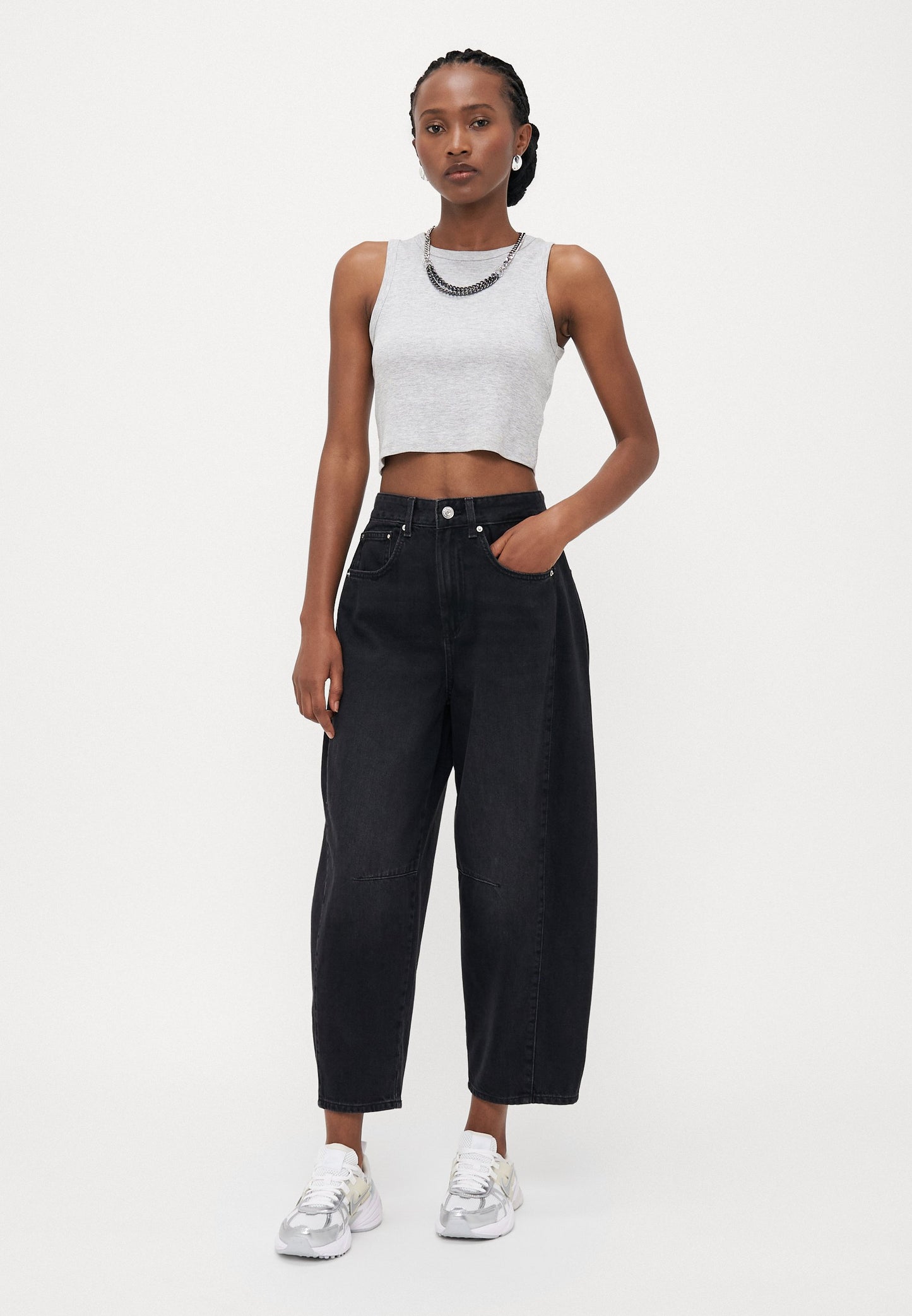 ONLY Petite ONLCHARA HORSESHOE - Wide Leg - Washed Black