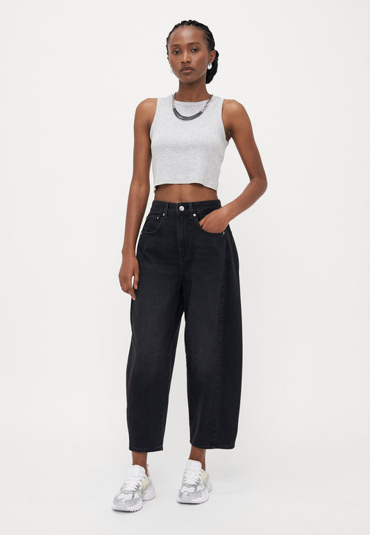 ONLY Petite ONLCHARA HORSESHOE - Wide Leg - Washed Black