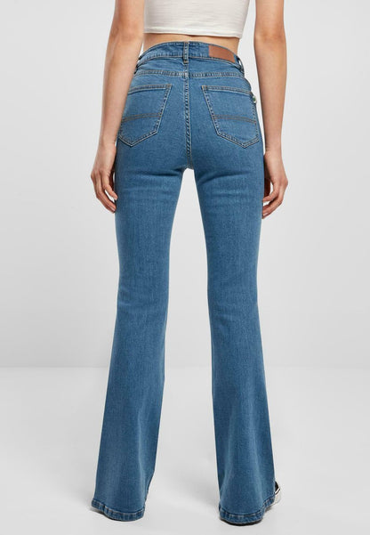 URBAN CLASSICS ORGANIC HIGH WAIST - Jeans Bootcut - Clearblue Washed