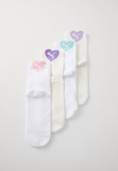 Puma WOMEN HEART LOGO SHORT CREW 4 PACK - Socks - White/pink