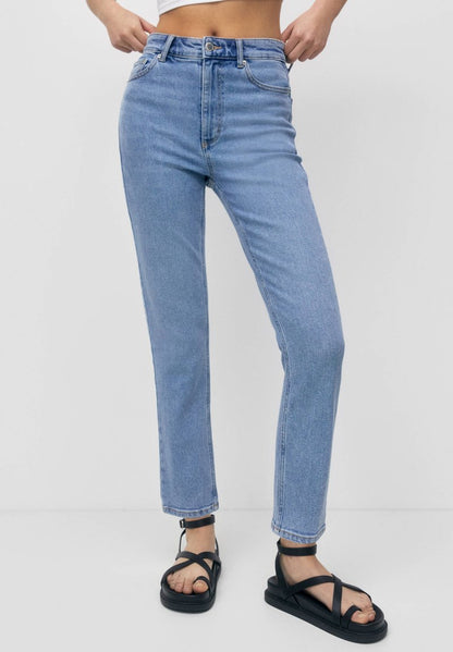 PULL & BEAR HIGH WAIST MOM - Jeans Slim Fit - Stone Blue Denim