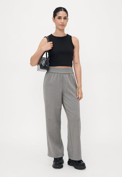 ONLY Petite ONLELISE WIDE PULL UP - Trousers - Rock Ridge/white Melange