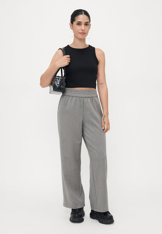 ONLY Petite ONLELISE WIDE PULL UP - Trousers - Rock Ridge/white Melange