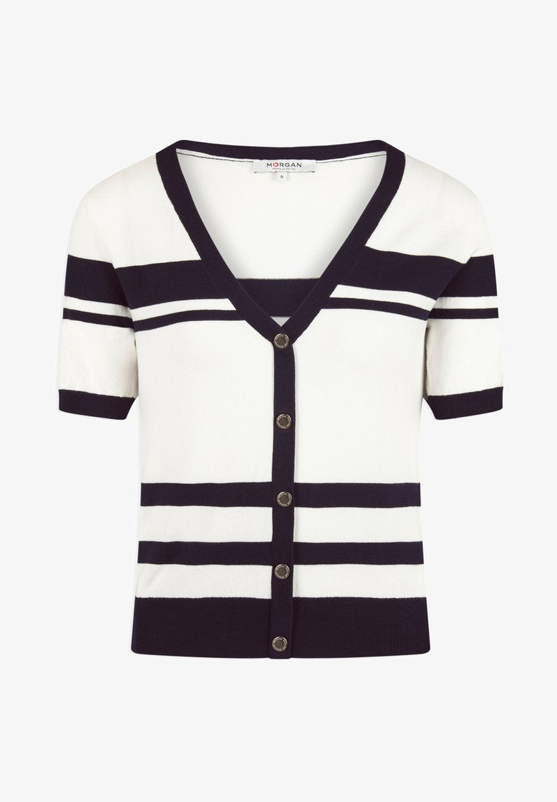 MORGAN SHORT SLEEVED WITH STRIPES - Strickjacke - White Denim