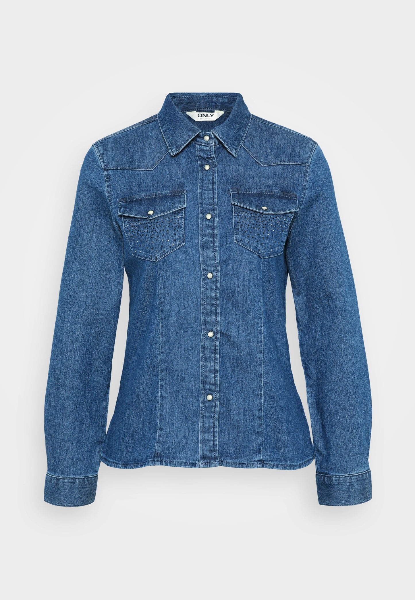 ONLY Petite ONLSASIA RHINESTONE SHIRT - Button-down Blouse - Medium Blue Denim