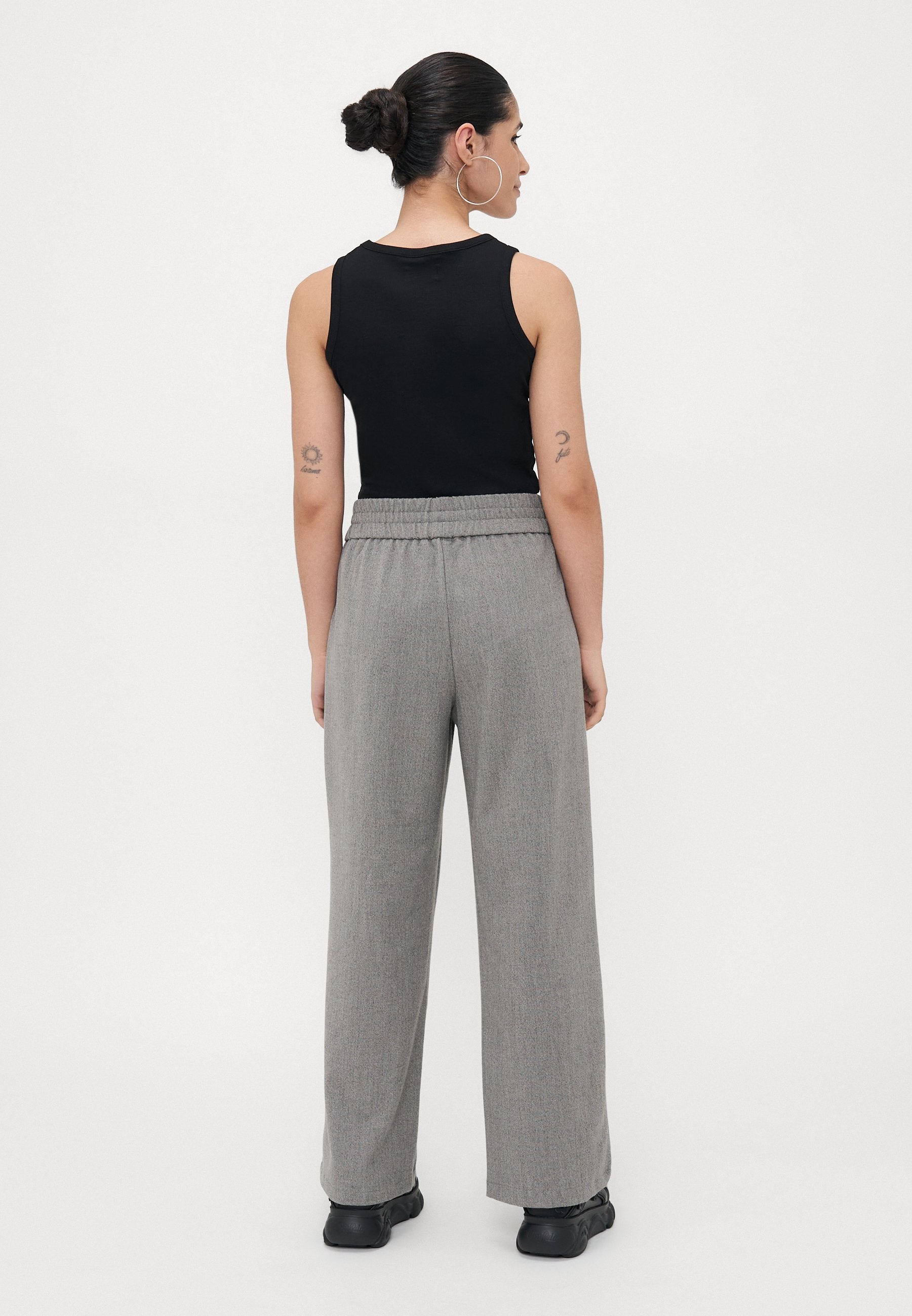 ONLY Petite ONLELISE WIDE PULL UP - Trousers - Rock Ridge/white Melange