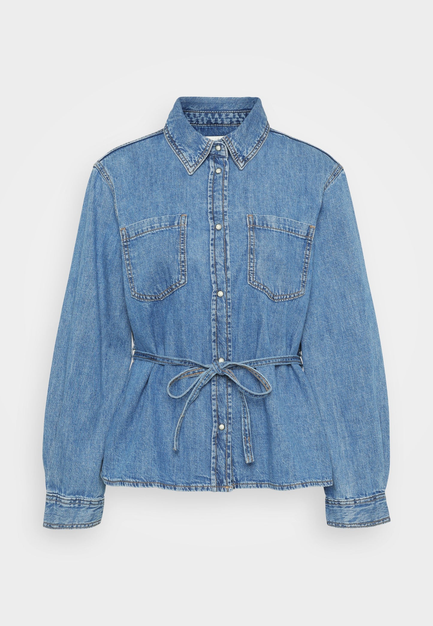 ONLY Petite ONLKOKO SEGVIGNY BELT SHIRT - Button-down Blouse - Medium Blue Denim