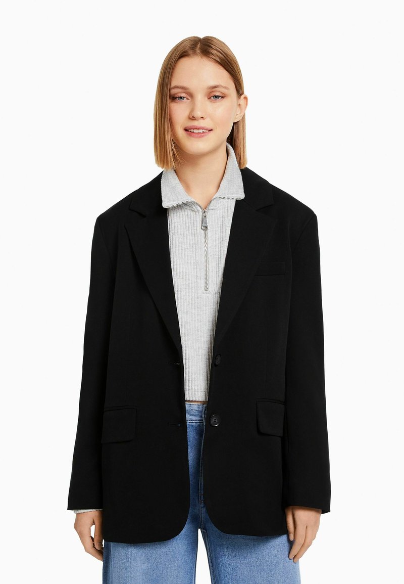BERSHKA TAILORED CUT - Kurzmantel - Black