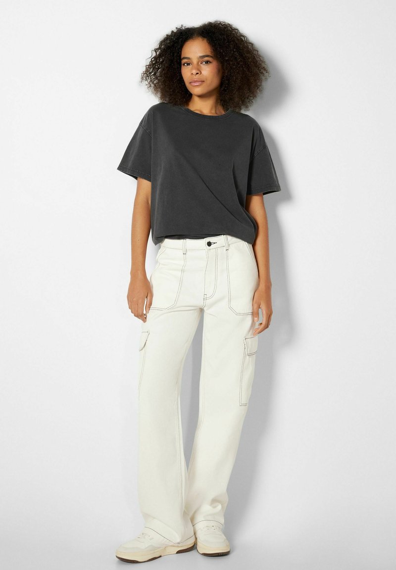 BERSHKA OVERSIZE SHORT SLEEVE - T-Shirt Print - Dark Grey