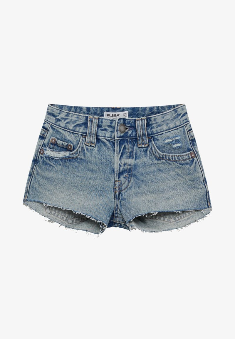 PULL & BEAR LOW WAIST - Jeans Shorts - Blue Denim