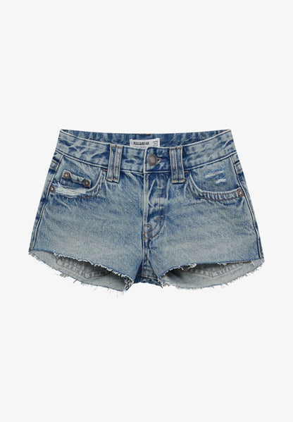 PULL & BEAR LOW WAIST - Jeans Shorts - Blue Denim