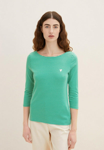 Tom Tailor GESTREIFTES MIT 3/4 ARM - Langarmshirt - Green Offwhite Thin Stripe
