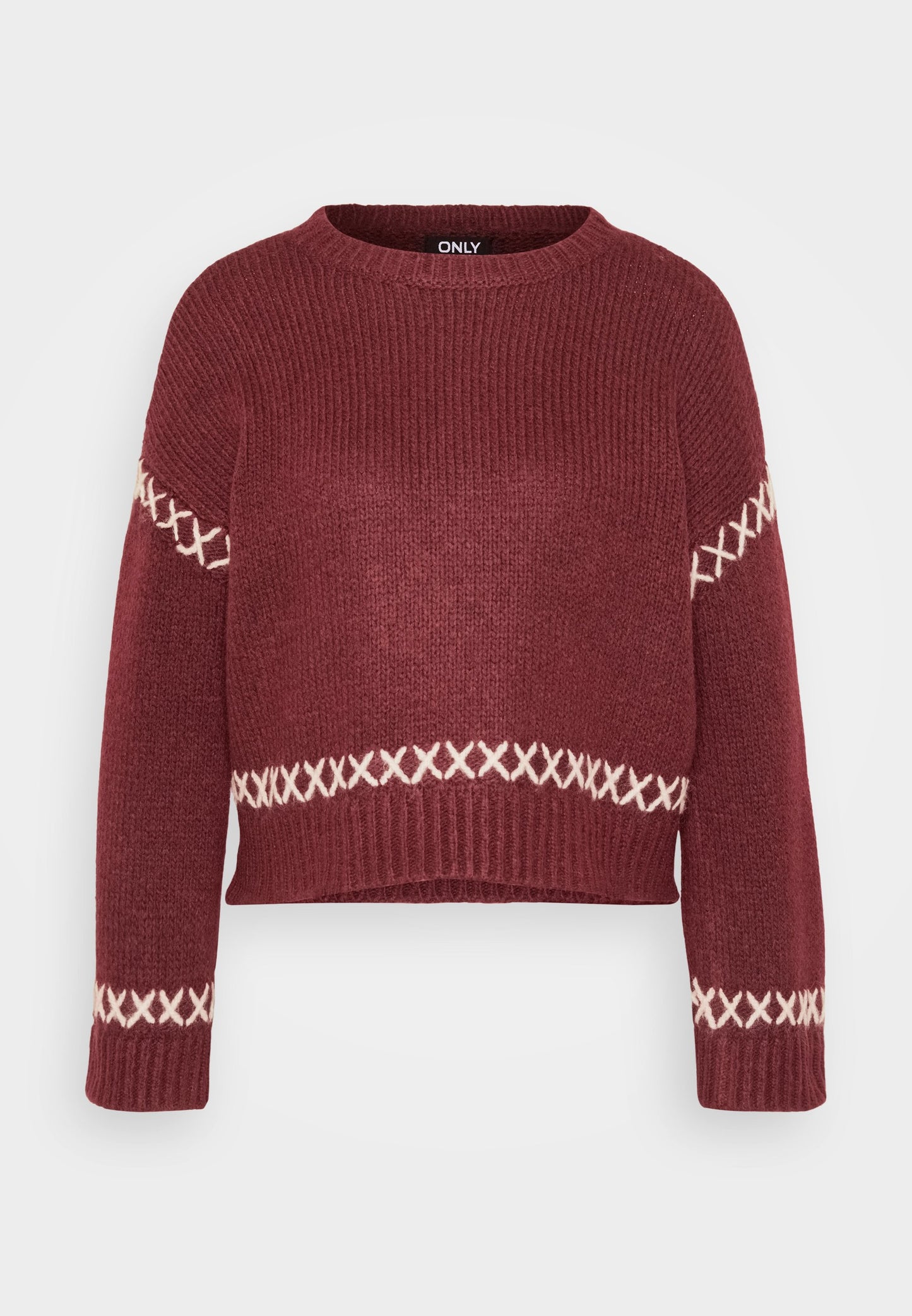 ONLY Petite ONLAMANDA LIFE O NECK DETAIL - Jumper - Cabernet/cloud Dancer