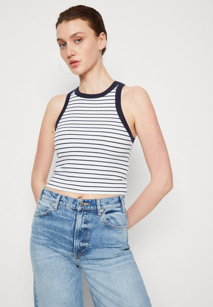 Abercrombie & Fitch BARE HIGH NECK TANK STRIPE - Top - Navy/white Stripe