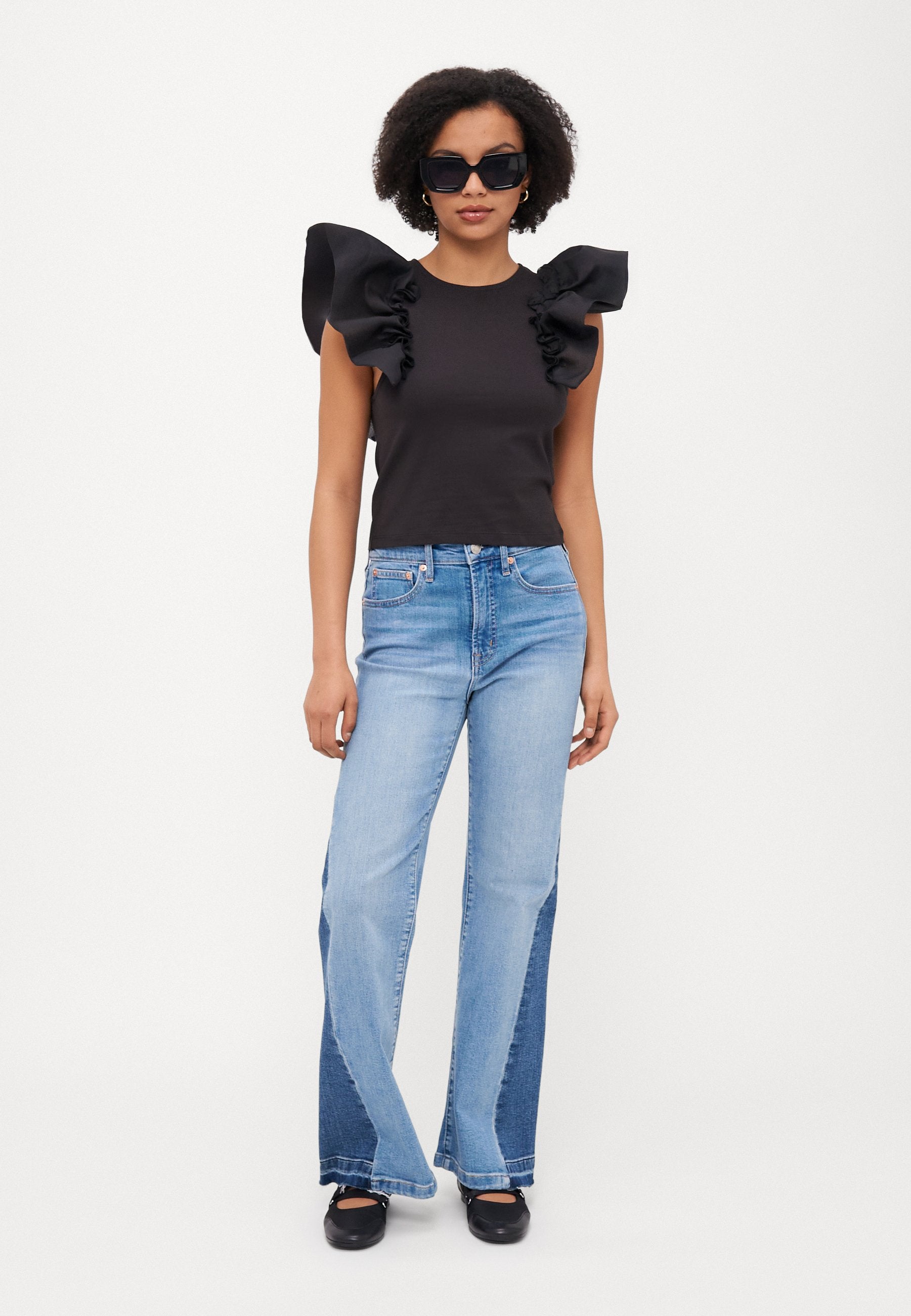 ONLY Petite ONLTAYA LIFE FRILL MIXs - Print T-shirt - Black