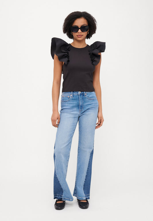 ONLY Petite ONLTAYA LIFE FRILL MIXs - Print T-shirt - Black