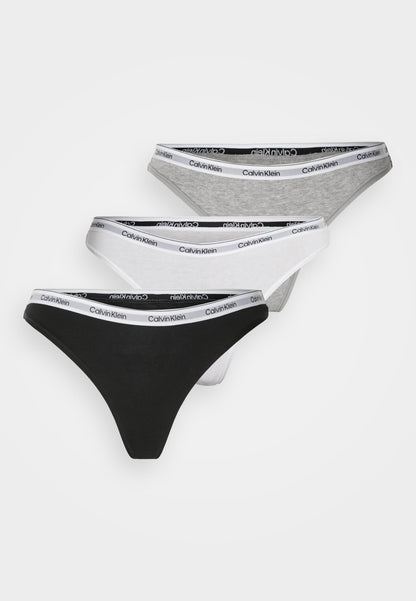 CALVIN KLEIN UNDERWEAR THONG LOGO ICON 3 PACK - Thong - Schwarz/grau