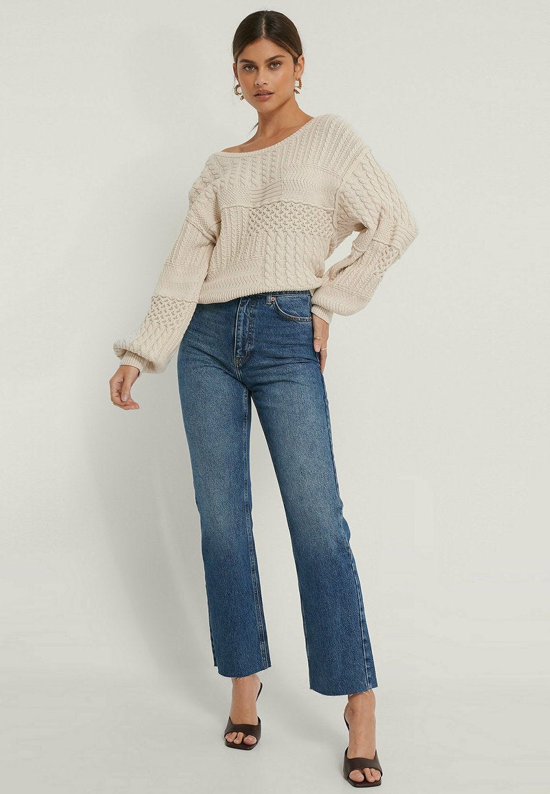 NA-KD HIGH WAIST RAW - Jeans Straight Leg - Light Blue