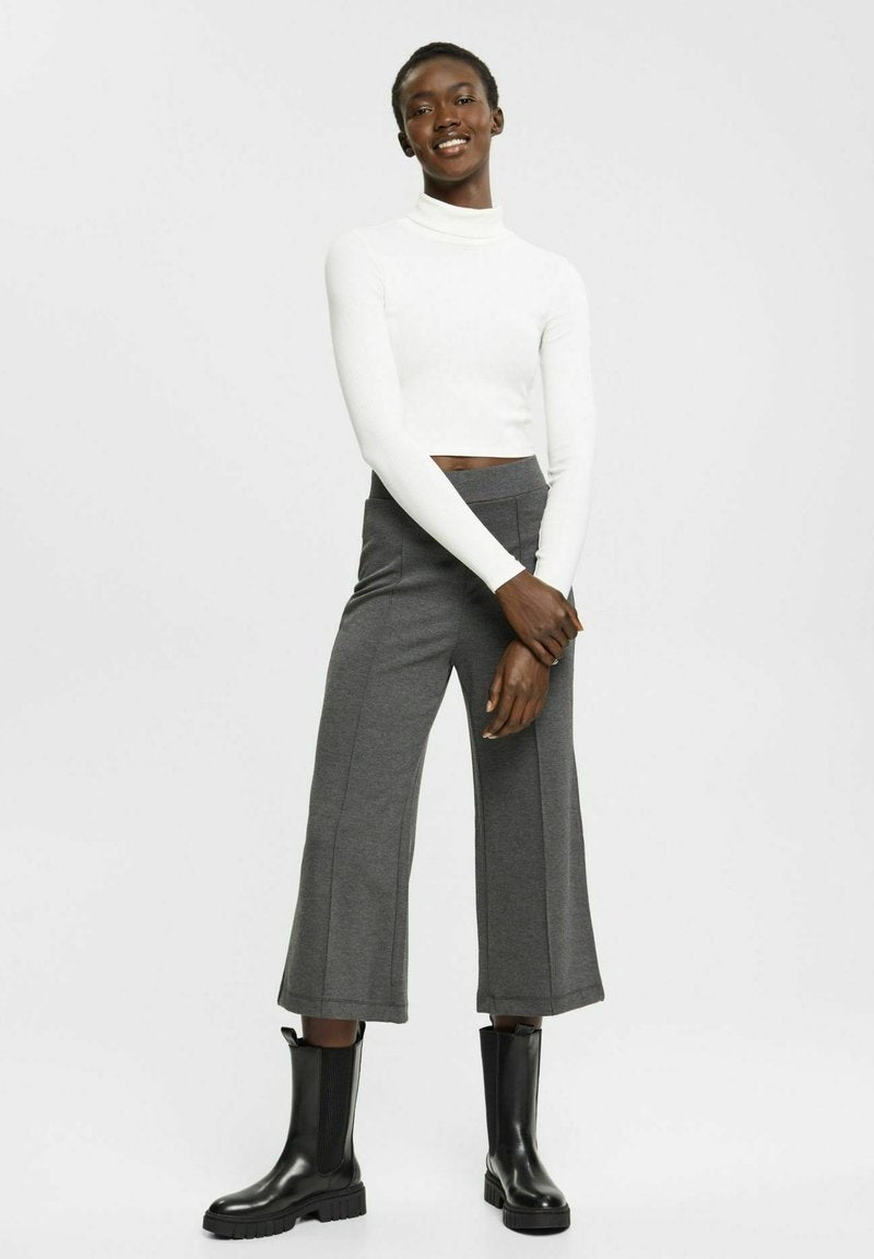 ESPRIT CROPPED MIT WEITEM BEIN - Stoffhose - Gunmetal