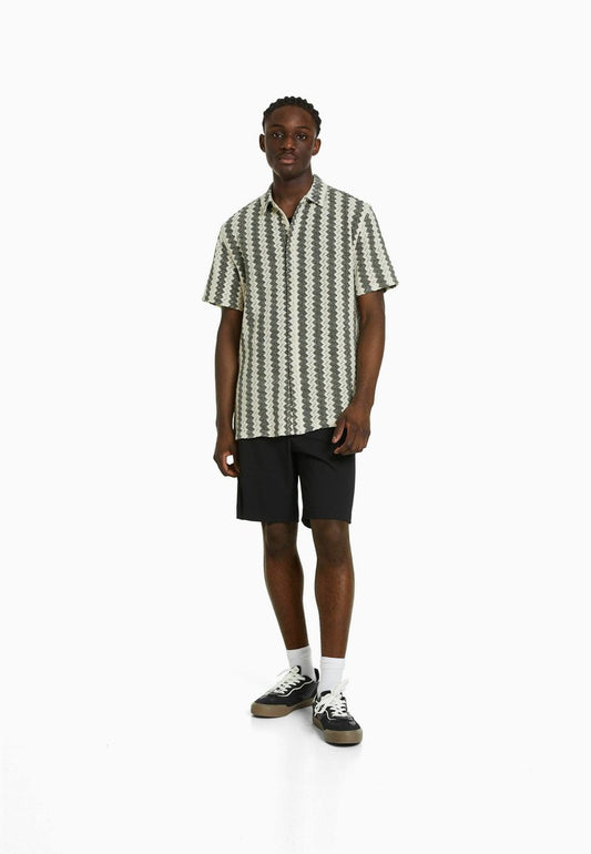 BERSHKA OPEN KNIT SHORT SLEEVE - Hemd - Sand