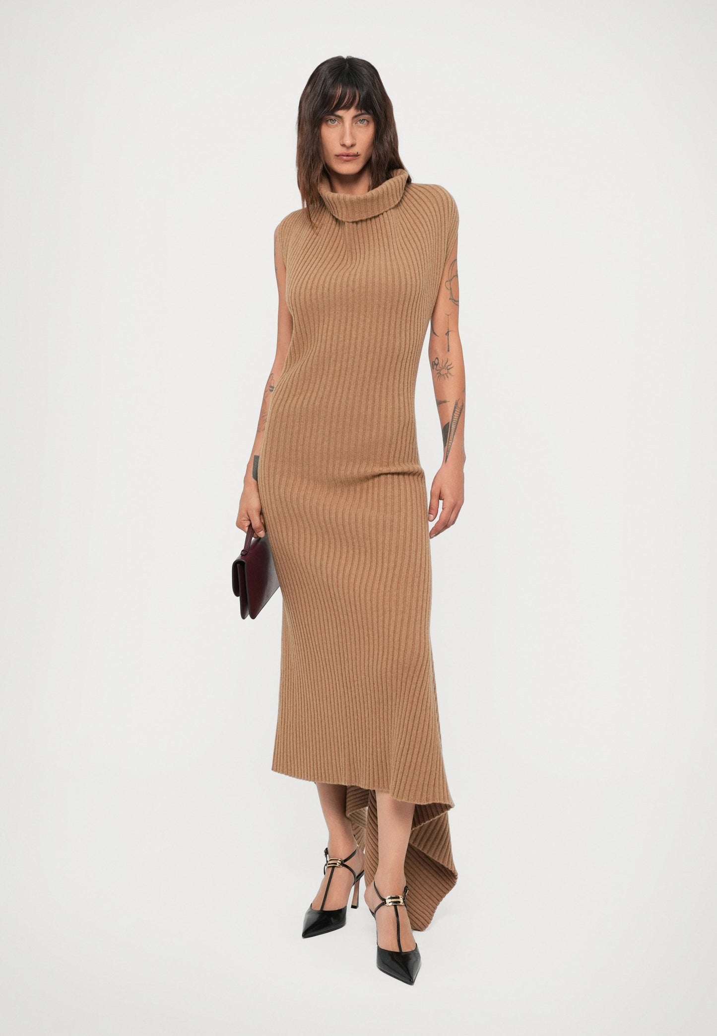 Victoria Beckham DRAPED SLEEVELESS DRESS - Jumper Dress - Dark Caramel