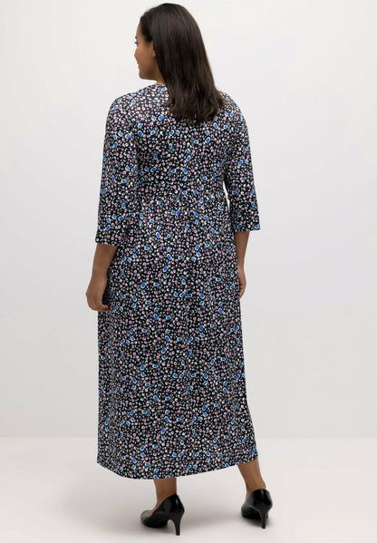Ulla Popken MUSTER, PRINZESSNAHT, RUNDHALS - Jerseykleid - Multicolor Schwarz