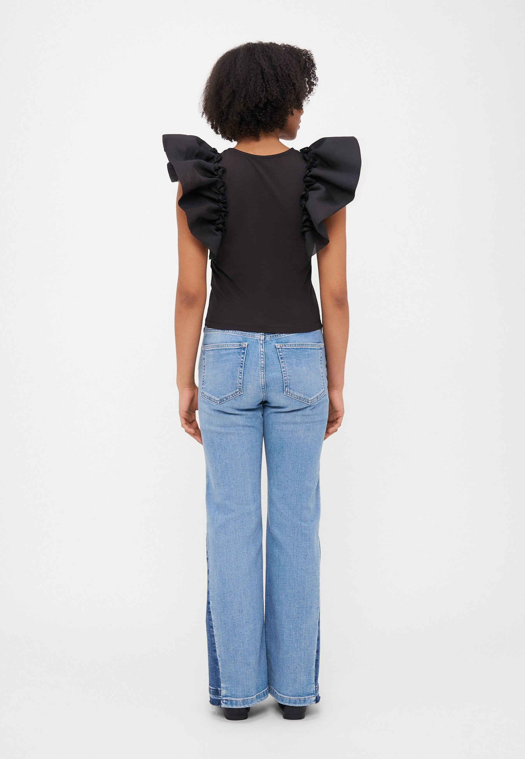 ONLY Petite ONLTAYA LIFE FRILL MIXs - Print T-shirt - Black