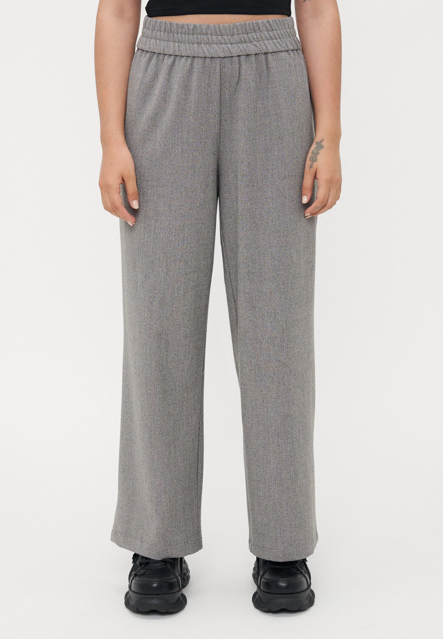 ONLY Petite ONLELISE WIDE PULL UP - Trousers - Rock Ridge/white Melange