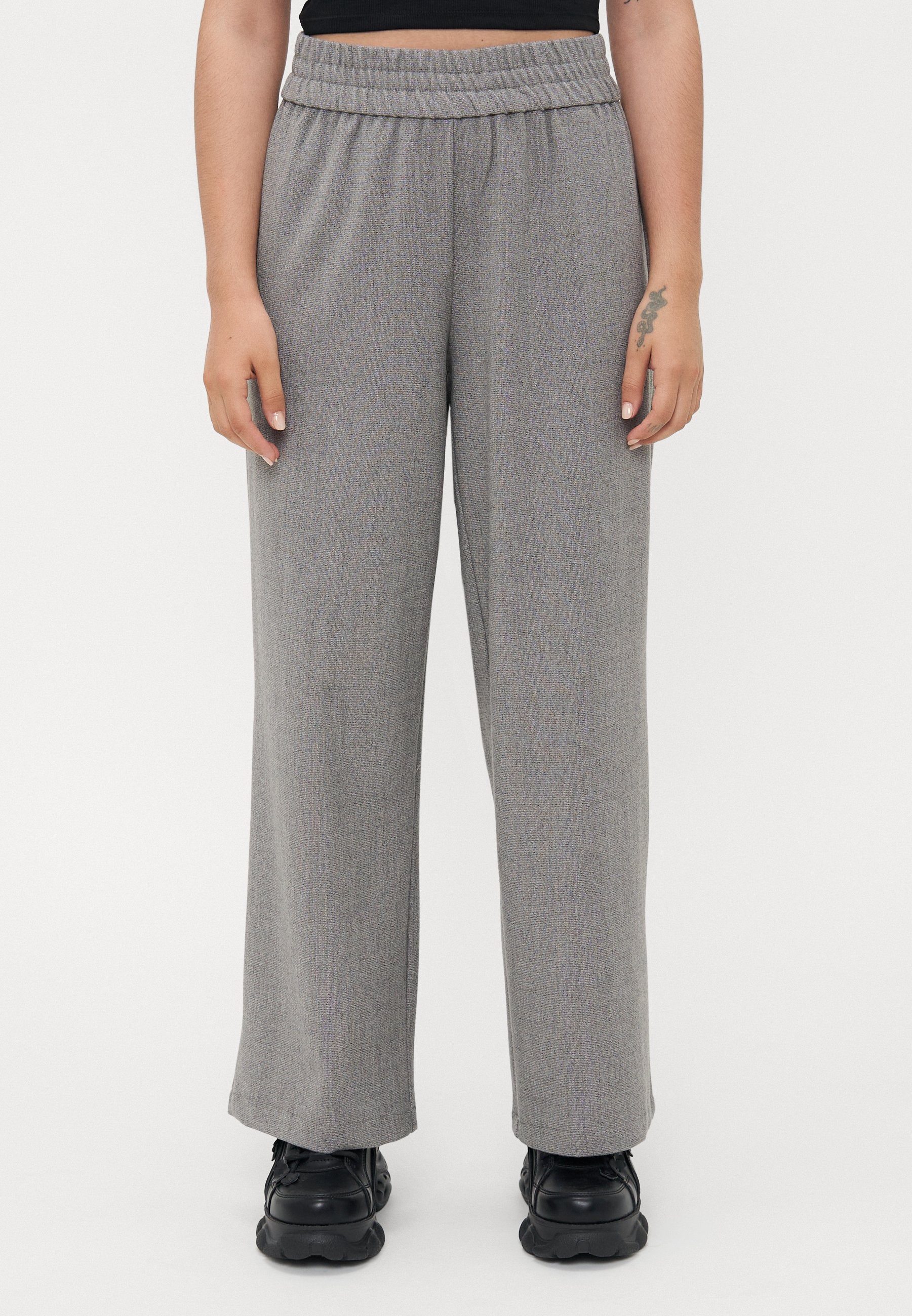 ONLY Petite ONLELISE WIDE PULL UP - Trousers - Rock Ridge/white Melange