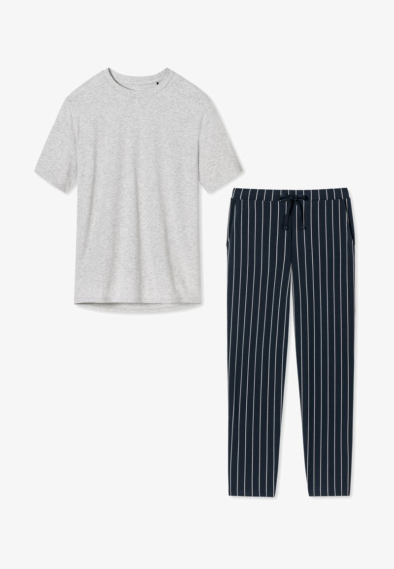 Schiesser ORGANIC - Nachtwäsche Set - Blau Gestreift Grau