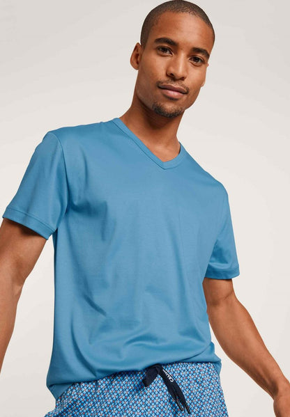 Calida KURZARM V NECK - Nachtwäsche Shirt - Azurit Blue