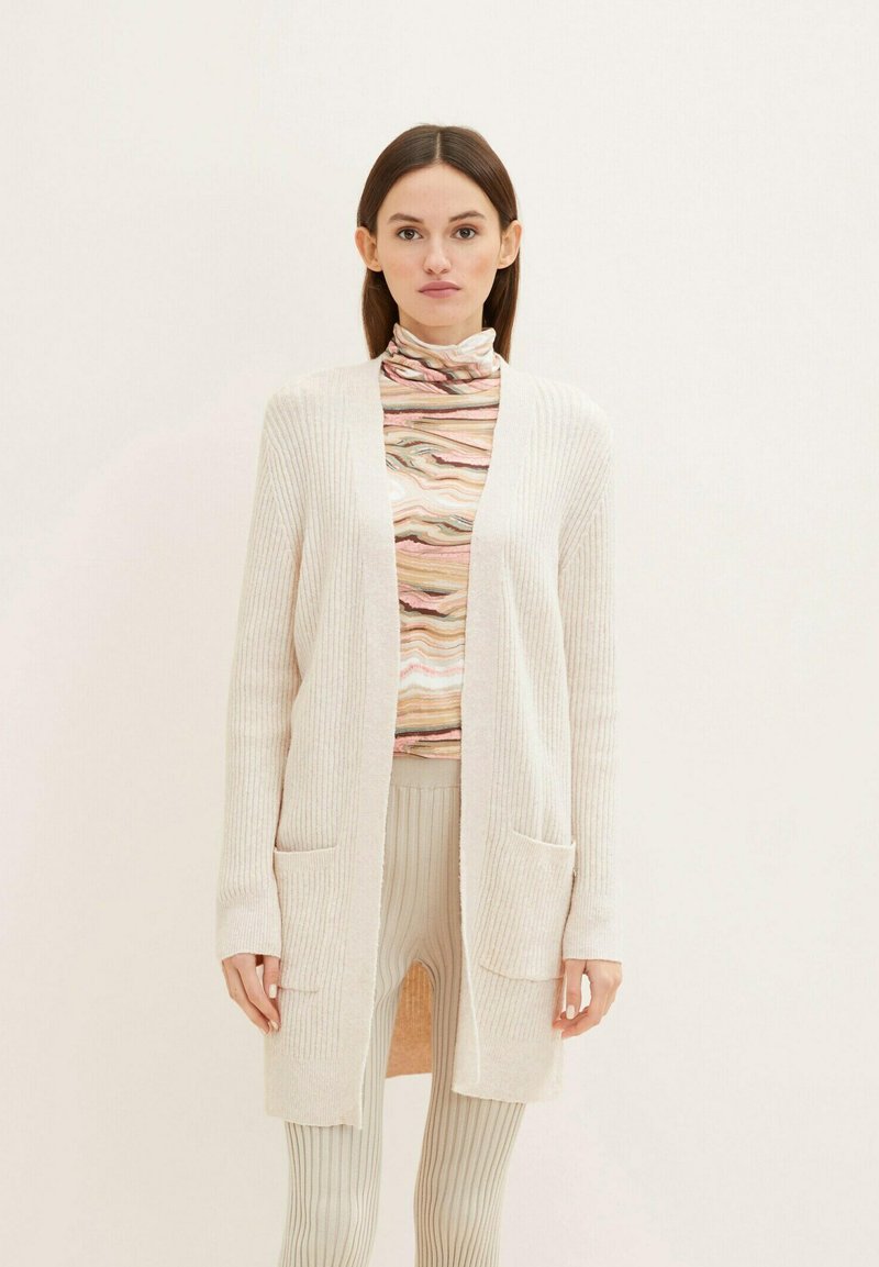 TOM TAILOR Denim LANGER - Strickjacke - Creme Beige Melange